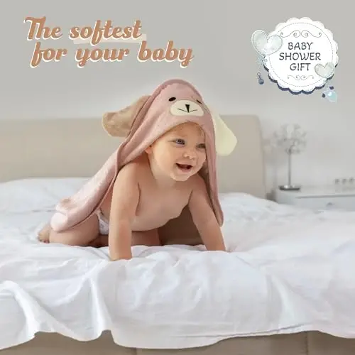 FOREVERPURE Baby Towels with Hood - Soft, Absorbent Viscose Made of Bamboo, Extra Large 35 x 35 Inches, for Newborns, Infants, Boys and Girls, Dusty Pink - 4