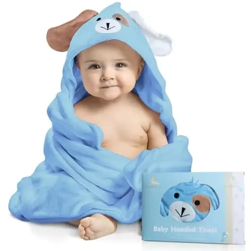 FOREVERPURE Baby Towels with Hood - Soft, Absorbent Viscose Made of Bamboo, Extra Large 35 x 35 Inches, for Newborns, Infants, Boys and Girls, Blue - 1