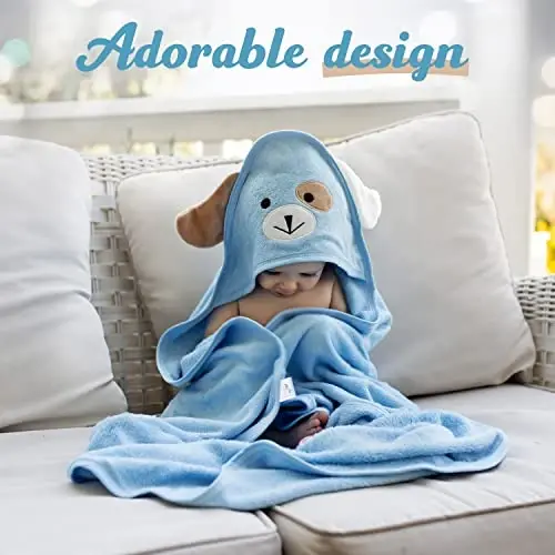 FOREVERPURE Baby Towels with Hood - Soft, Absorbent Viscose Made of Bamboo, Extra Large 35 x 35 Inches, for Newborns, Infants, Boys and Girls, Blue - 3