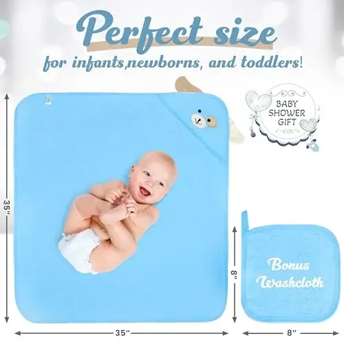 FOREVERPURE Baby Towels with Hood - Soft, Absorbent Viscose Made of Bamboo, Extra Large 35 x 35 Inches, for Newborns, Infants, Boys and Girls, Blue - 4