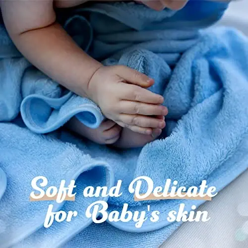 FOREVERPURE Baby Towels with Hood - Soft, Absorbent Viscose Made of Bamboo, Extra Large 35 x 35 Inches, for Newborns, Infants, Boys and Girls, Blue - 5
