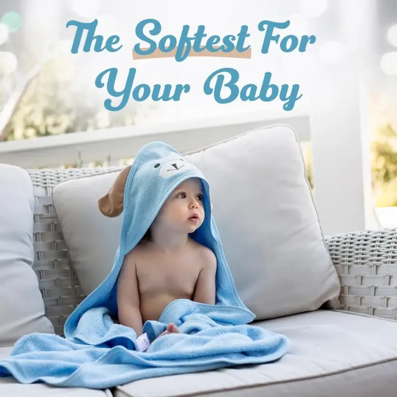 FOREVERPURE Baby Towels with Hood - Soft, Absorbent Viscose Made of Bamboo, Extra Large 35 x 35 Inches, for Newborns, Infants, Boys and Girls, Blue - 6