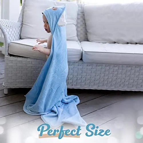 FOREVERPURE Baby Towels with Hood - Soft, Absorbent Viscose Made of Bamboo, Extra Large 35 x 35 Inches, for Newborns, Infants, Boys and Girls, Blue - 7