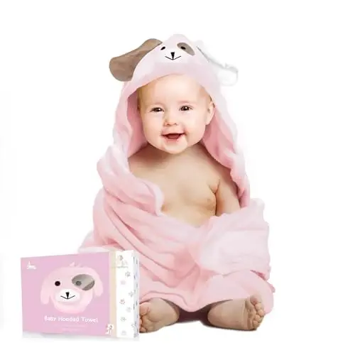 FOREVERPURE Kapüşonlu bebek sochiqlari - Bambukdan tayyorlangan yumshoq, absorbent viskoza, juda katta 35 x 35 dyuym, yangi tug'ilgan chaqaloqlar, go'daklar, o'g'il va qiz bolalar uchun, pushti - 1