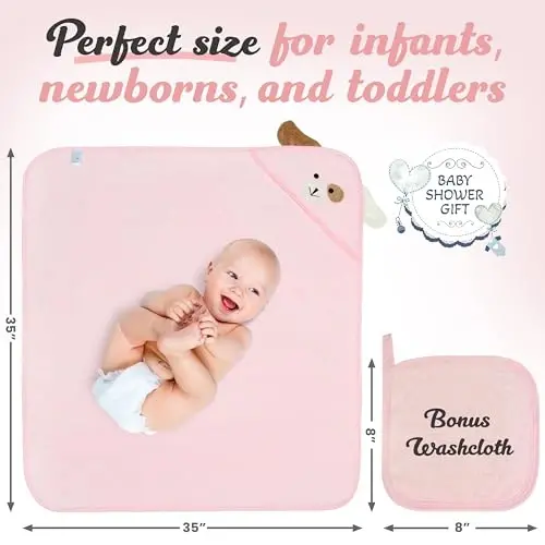 FOREVERPURE Kapüşonlu bebek sochiqlari - Bambukdan tayyorlangan yumshoq, absorbent viskoza, juda katta 35 x 35 dyuym, yangi tug'ilgan chaqaloqlar, go'daklar, o'g'il va qiz bolalar uchun, pushti - 4