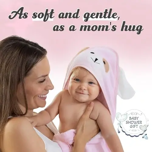 FOREVERPURE Kapüşonlu bebek sochiqlari - Bambukdan tayyorlangan yumshoq, absorbent viskoza, juda katta 35 x 35 dyuym, yangi tug'ilgan chaqaloqlar, go'daklar, o'g'il va qiz bolalar uchun, pushti - 5