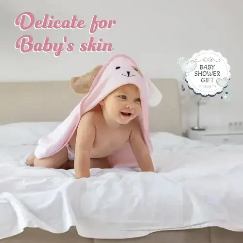 FOREVERPURE Kapüşonlu bebek sochiqlari - Bambukdan tayyorlangan yumshoq, absorbent viskoza, juda katta 35 x 35 dyuym, yangi tug'ilgan chaqaloqlar, go'daklar, o'g'il va qiz bolalar uchun, pushti - 3