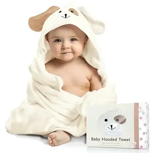 FOREVERPURE Kapüşonlu bebek sochiqlari - Bambukdan tayyorlangan yumshoq, changni yutuvchi Viskoza, juda katta 35 x 35 dyuym, yangi tug'ilgan chaqaloqlar, go'daklar, o'g'il va qiz bolalar uchun, krem - 1