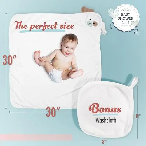 FOREVERPURE Premium Baby Hooded Towel Viscose Made of Bamboo, Super Absorbent, Design Girl and Boy. Ultra Soft, White, X-Large, 35 x 35 inches. - 2