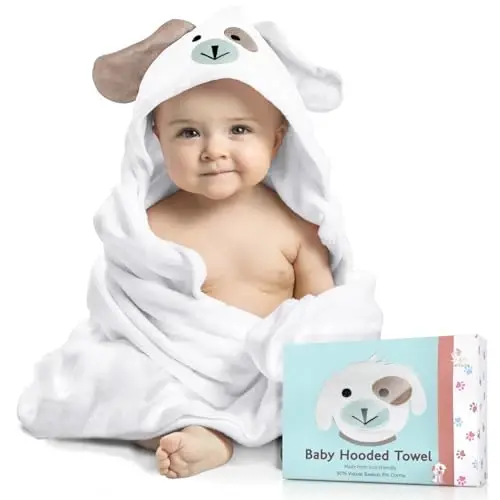 FOREVERPURE Premium chaqaloq kaputli sochiq Viskoz Bambukdan tayyorlangan, juda yaxshi so'ruvchi, qiz va o'g'il bolalar uchun dizayn. Juda yumshoq, oq, juda katta, 35 x 35 dyuym. - 1