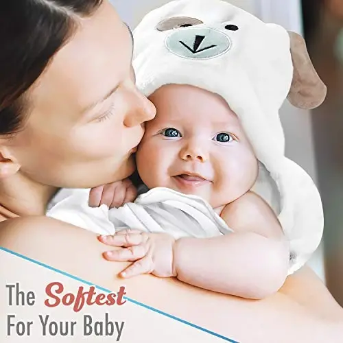 FOREVERPURE Premium chaqaloq kaputli sochiq Viskoz Bambukdan tayyorlangan, juda yaxshi so'ruvchi, qiz va o'g'il bolalar uchun dizayn. Juda yumshoq, oq, juda katta, 35 x 35 dyuym. - 4