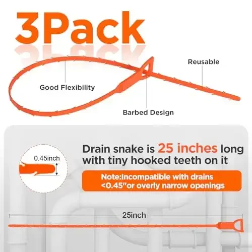 Forlivese Drain Snake, Drain Clog Remover, Hair snake Tool Drain Opener, sink snake for Sewer Kitchen Sink Bathroom Tub Toilet Clogged Drains Relief Cleaning Tool, 3 Pack 25 Inch - 4