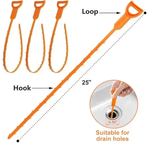 Forlivese Drain Snake, Drain Clog Remover, Hair snake Tool Drain Opener, sink snake for Sewer Kitchen Sink Bathroom Tub Toilet Clogged Drains Relief Cleaning Tool, 3 Pack 25 Inch - 2
