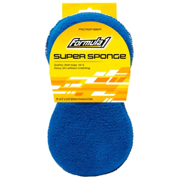 Formula 1 Super Car Wash Sponge – Ikki tomonli mikrofiber g'ubka, to'rli skrubber tomoni bilan – Chidamli va samarali avtomobil tozalash vositalari - FORMULA 1