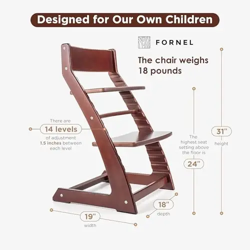 FORNEL Adjustable High Chair in Dark Walnut Finish | The Forever Chair That Grows from Toddler to Adult | Premium Solid Wood Construction - 2