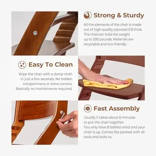 FORNEL Adjustable Wooden High Chair for Babies, Toddlers & Kids | The Grow-with-Me Chair from 6 Months to 200 lbs | Modern, Easy to Clean Dining Chair (Walnut) - 6