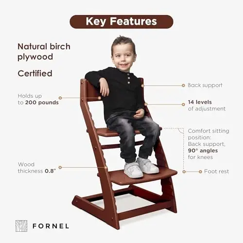 FORNEL Adjustable High Chair in Dark Walnut Finish | The Forever Chair That Grows from Toddler to Adult | Premium Solid Wood Construction - 3