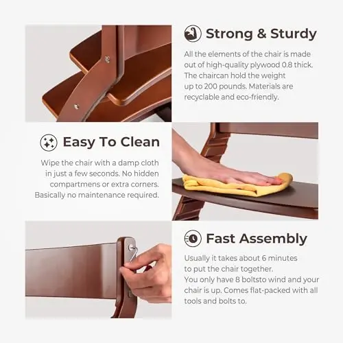 FORNEL Adjustable High Chair in Dark Walnut Finish | The Forever Chair That Grows from Toddler to Adult | Premium Solid Wood Construction - 6