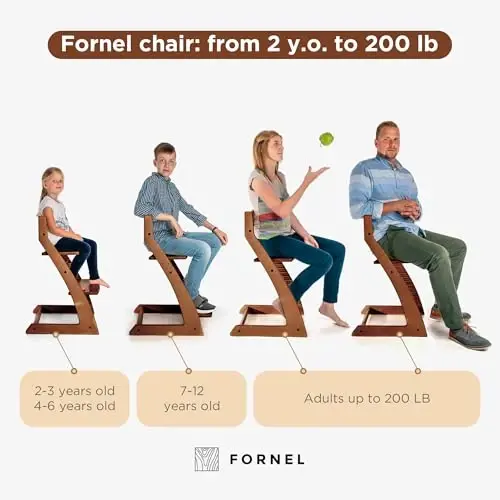FORNEL Chaqaloqlar, yosh bolalar va bolalar uchun sozlanishi mumkin bo'lgan yog'ochdan yasalgan baland stul | 6 oydan 200 funtgacha o'sadigan stul | Zamonaviy, tozalash oson ovqat stuli (yong'oq) - 4