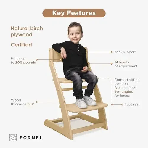 FORNEL Scandinavian Wooden High Chair | The Adjustable Grow-with-Me Chair, A Smart & Affordable Alternative to Stokke Tripp Trapp | Natural Wood Finish - 3