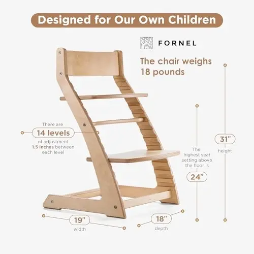 FORNEL Scandinavian Wooden High Chair | The Adjustable Grow-with-Me Chair, A Smart & Affordable Alternative to Stokke Tripp Trapp | Natural Wood Finish - 2