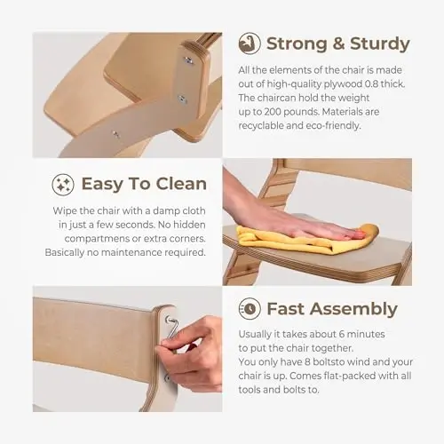 FORNEL Scandinavian Wooden High Chair | The Adjustable Grow-with-Me Chair, A Smart & Affordable Alternative to Stokke Tripp Trapp | Natural Wood Finish - 6