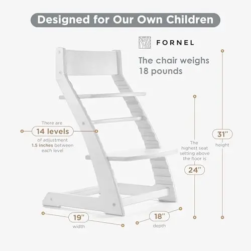 FORNEL Modern White Wooden High Chair | The Forever Chair That Grows from Toddler to Adult (200 lb) | Sleek, Easy-to-Clean Scandinavian Design - 2