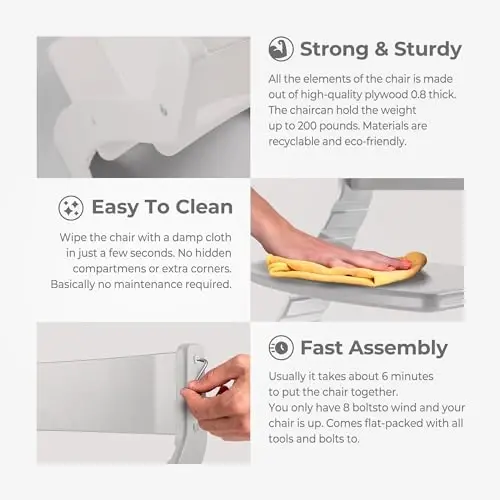 FORNEL Modern White Wooden High Chair | The Forever Chair That Grows from Toddler to Adult (200 lb) | Sleek, Easy-to-Clean Scandinavian Design - 5