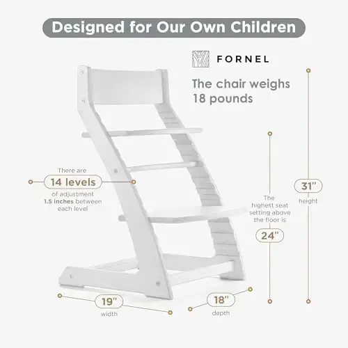 FORNEL Modern White Wooden High Chair | The Forever Chair That Grows from Toddler to Adult (200 lb) | Sleek, Easy-to-Clean Scandinavian Design - MODAZONE (1)