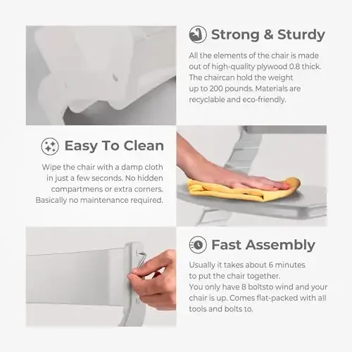 FORNEL Modern White Wooden High Chair | The Forever Chair That Grows from Toddler to Adult (200 lb) | Sleek, Easy-to-Clean Scandinavian Design - 5