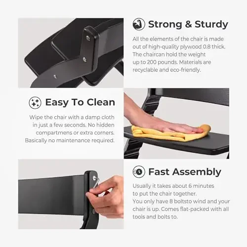 FORNEL Modern Black Wooden High Chair | The Adjustable Grow-with-Me Chair, A Sleek Alternative to Stokke | Perfect for Minimalist & Industrial Kitchens - 5