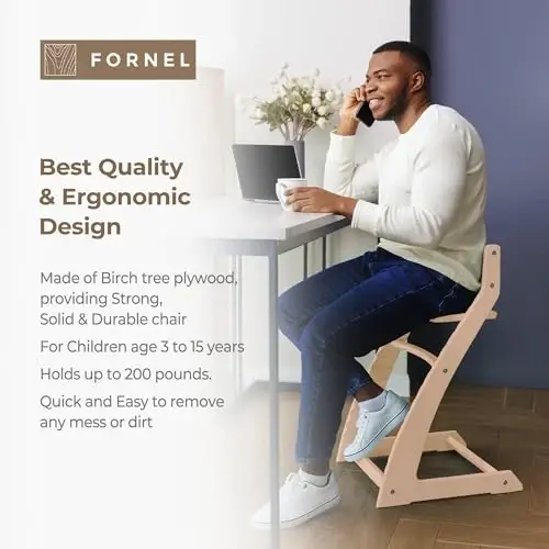 FORNEL Modern Black Wooden High Chair | The Adjustable Grow-with-Me Chair, A Sleek Alternative to Stokke | Perfect for Minimalist & Industrial Kitchens - 2