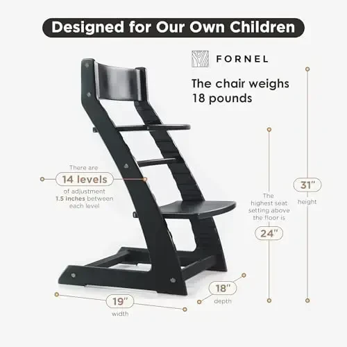 FORNEL Modern Black Wooden High Chair | The Adjustable Grow-with-Me Chair, A Sleek Alternative to Stokke | Perfect for Minimalist & Industrial Kitchens - Fornel (1)