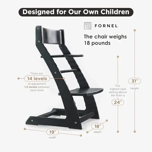 FORNEL Modern Black Wooden High Chair | The Adjustable Grow-with-Me Chair, A Sleek Alternative to Stokke | Perfect for Minimalist & Industrial Kitchens - 2