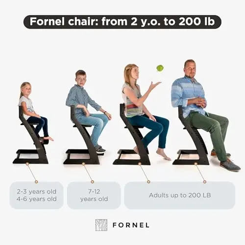 FORNEL Modern Black Wooden High Chair | The Adjustable Grow-with-Me Chair, A Sleek Alternative to Stokke | Perfect for Minimalist & Industrial Kitchens - 4