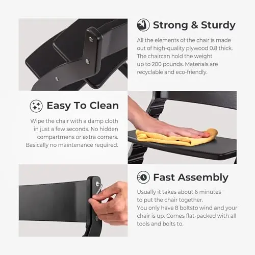 FORNEL Modern Black Wooden High Chair | The Adjustable Grow-with-Me Chair, A Sleek Alternative to Stokke | Perfect for Minimalist & Industrial Kitchens - 5