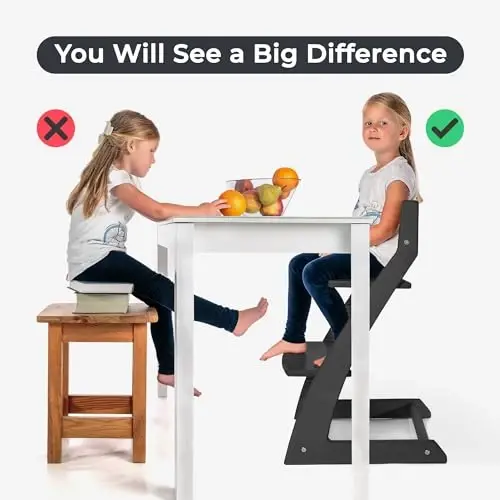 FORNEL Modern Black Wooden High Chair | The Adjustable Grow-with-Me Chair, A Sleek Alternative to Stokke | Perfect for Minimalist & Industrial Kitchens - 6