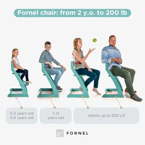 FORNEL Modern Wooden High Chair in Turquoise | The Adjustable Grow-with-Me Chair with a Stylish Pop of Color for Your Kitchen & Dining Room - 4