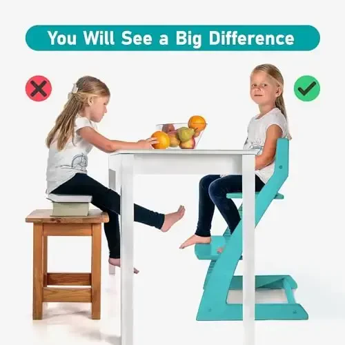 FORNEL Modern Wooden High Chair in Turquoise | The Adjustable Grow-with-Me Chair with a Stylish Pop of Color for Your Kitchen & Dining Room - 5