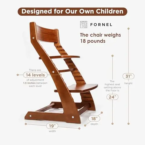 FORNEL Adjustable Wooden High Chair for Babies, Toddlers & Kids | The Grow-with-Me Chair from 6 Months to 200 lbs | Modern, Easy to Clean Dining Chair (Walnut) - 2