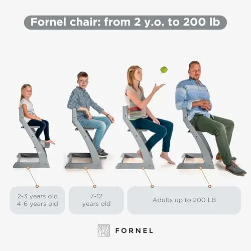 Fornel Wooden High Chair for Babies and Toddlers - Adjustable Height Easy to Clean Toddler Highchair - Kids Dining Chair from 3 Years to 200 Lb, Grow with Child (Grey) - 5