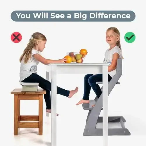 Fornel Wooden High Chair for Babies and Toddlers - Adjustable Height Easy to Clean Toddler Highchair - Kids Dining Chair from 3 Years to 200 Lb, Grow with Child (Grey) - Fornel