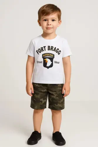 Fort Bragg bosilgan oq rangli yuqori va pastki kiyim to'plami - DUDO GİYİM (1)