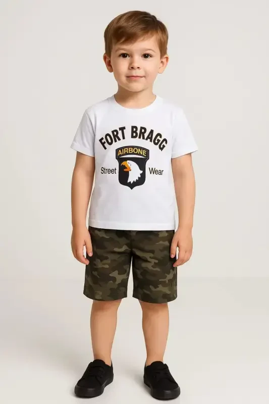 Fort Bragg bosilgan oq rangli yuqori va pastki kiyim to'plami - 2