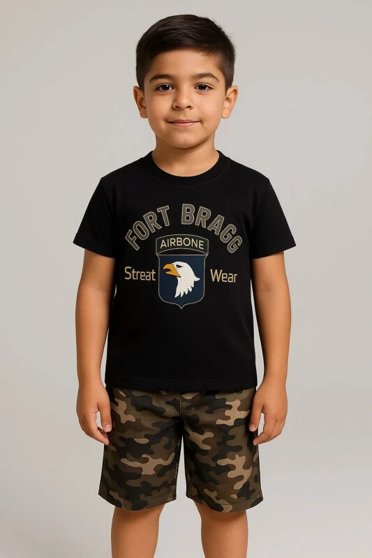 Fort Bragg Printed Black Top and Bottom Set - DUDO GİYİM