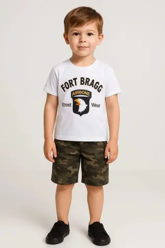 Fort Bragg Printed White Top and Bottom Set - DUDO GİYİM (1)