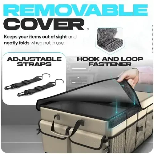 FORTEM Car Trunk Organizer, Collapsible Multi Compartment SUV Organizer, Foldable Storage for Car Accessories for Women Men, 600D Oxford, Non Slip Bottom, Securing Straps, Soft Cover (65L) - 6
