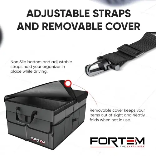FORTEM Trunk Organizer For SUV Car Trunk Organizer, Foldable Storage, Car Accessories for Women Men, Collapsible Bag, 600D Oxford, Non Slip Bottom, Straps, Soft Cover (65L) 