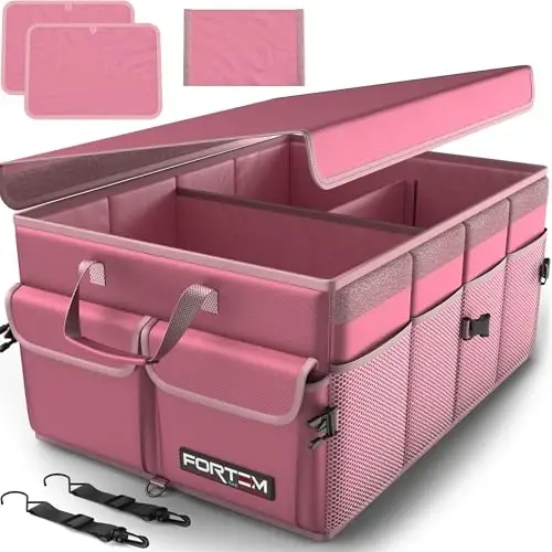 FORTEM Car Trunk Organizer, Collapsible Multi Compartment SUV Organizer, Foldable Storage for Car Accessories for Women Men, 600D Oxford, Non Slip Bottom, Securing Straps, Soft Cover (65L) 
