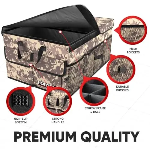 FORTEM Araba Bagaj Organizeri, Katlanabilir Çok Bölmeli SUV Organizer, Kadın Erkek Araba Aksesuarları için Katlanabilir Saklama, 600D Oxford, Kaymaz Taban, Sabitleme Kayışları, Yumuşak Kapak (50L) - FORTEM (1)